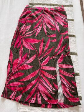 Time and Tru Women's Linen Blend Midi Skirt with Side Slit